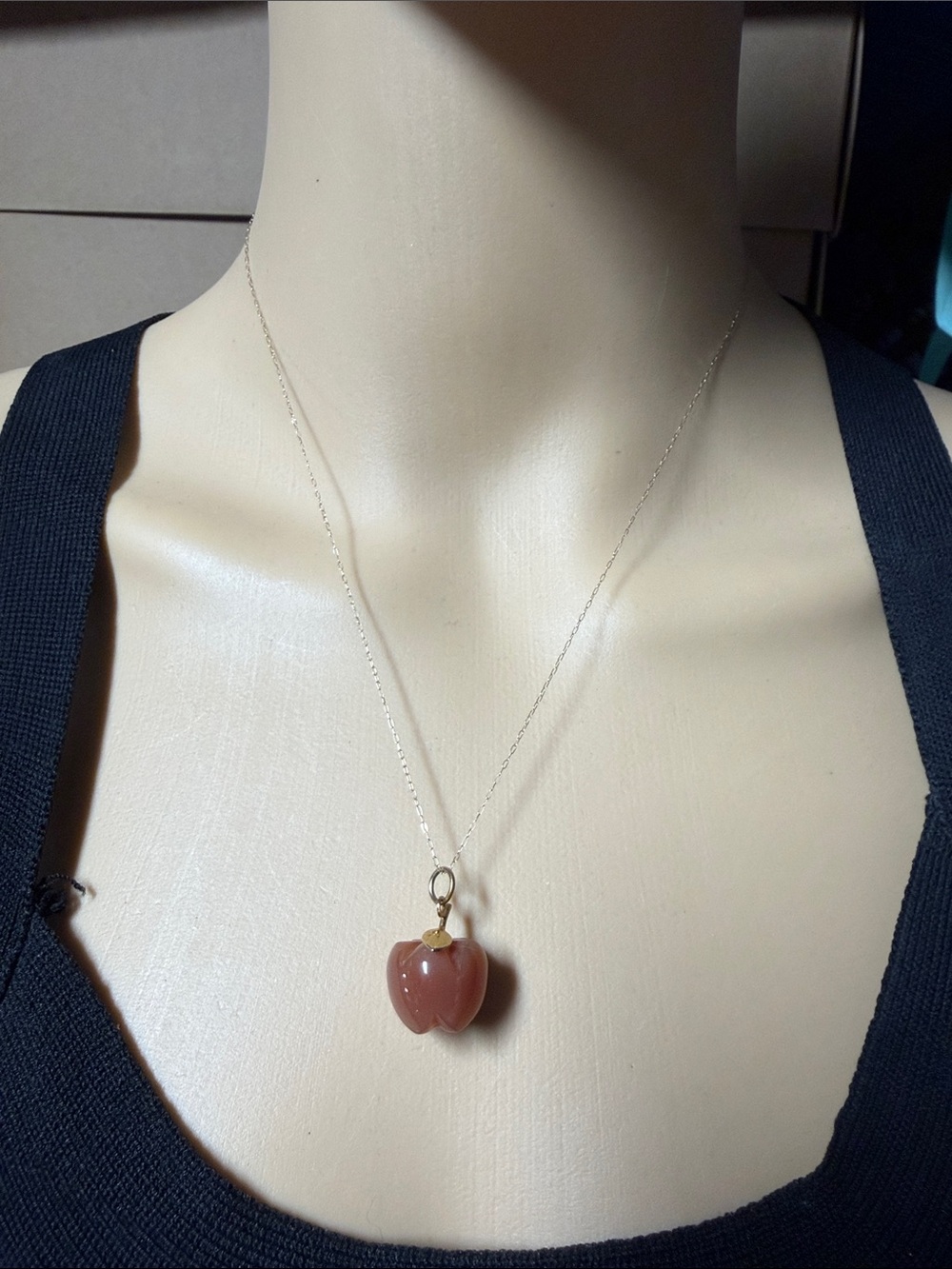 10K Chain Necklace With Carnelian Apple Charm